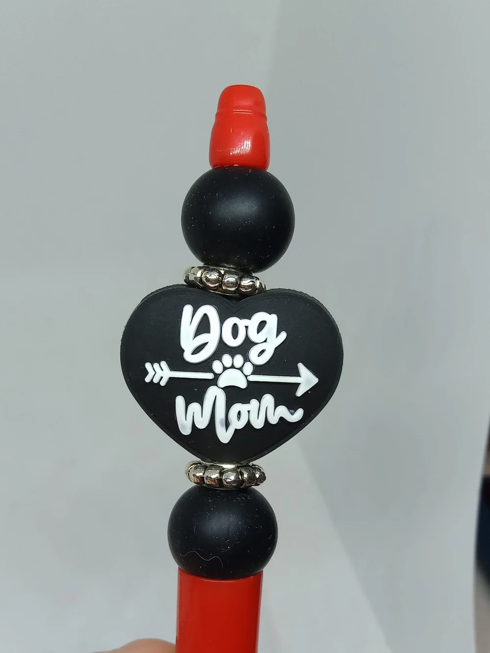Dog Mom Red Beaded Keychain and Pen Set NEW Handmade